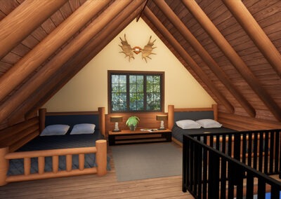Rendering of the Cavendish Cabin loft bedroom