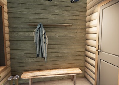 Rendering of the Cavendish Cabin mud room without window
