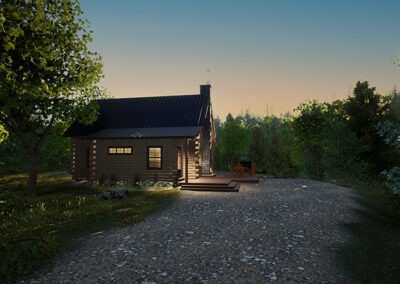 Rendering of the Cavendish Cabin exterior at night