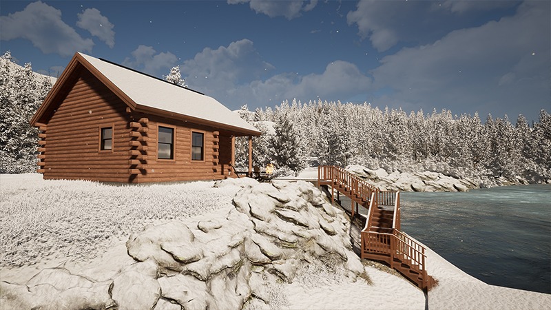 The Otter Creek Cabin rendering of front in snow